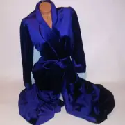 Vintage Robe Pearl by Anne Leslie Medium Royal Blue Velour Solid Full Length