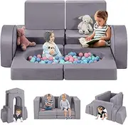 INFANS Modular Kids Play Couch, 8 PCS Toddler Creative Sectional Building Sofa for Playroom, Children Convertible Versatile Soft Foam Furniture Playset Crawling Cushion (Grey, 8 PCS)