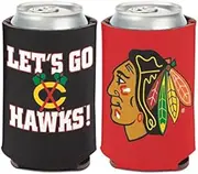 WinCraft NHL Chicago Blackhawks Logo/Go Hawks 1 Pack 12 oz. 2-Sided Can Cooler