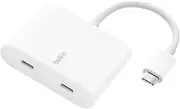 Belkin Connect USB-C™ to Dual-Port USB-C Adapter, Hub Dongle with 2 USB-C 3.2 Gen2 Ports & 100W PD with Max 10Gbps High Speed Data Transfer for MacBook, iPad, Chromebook, PC, and More - White