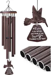 Sympathy Wind Chimes with Hummingbird Wind Spinner, Memorial Wind Chimes for Los