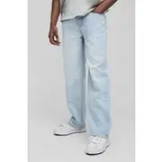 Mens Stonewash Embroidered Star Pocket Detail Relaxed Fit Jeans