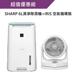 (循環扇超值組)SHARP夏普 6L自動除菌離子清淨除濕機 DW-L6HT-W+IRIS PCF-HD15 空氣循環扇