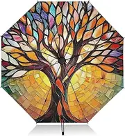 [PDZRMY] UV Protection Travel Umbrella Tree Colors Art Compact for Rain and Sun - Auto Open and Close UPF 50+ Windproof Portable 46” Sun Umbrella for Women and Men