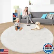 JiaoBaba 7x7 ft Tie Dye White Round Rug for Bedroom Room Fluffy Circle Rug Fu