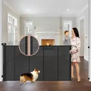 "NEW" Black 42" Tall X 75" Wide Retractable Gates Extra Tall for babies and pets