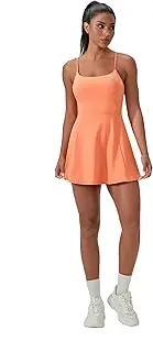 [CICI FIVE] Womens Tennis Dress Workout Dress with Built-in Bra & Shorts Pockets Summer Dress for Athletic Dresses for Women, Orange, Large