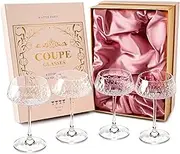 Coupe Glasses, Martini Glasses Set Of 4, Vintage Champagne Coupe Glasses, 8oz Large Martini Glass, Crystal Retro Style Cocktail Glass For Elegant Bar Drinks, Vintage Art Deco Glassware