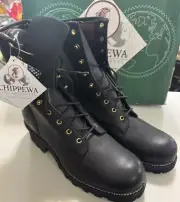 Chippewa Black Leather Boots Mens 13 M Vibram Sole Logger Soft Toe 73015