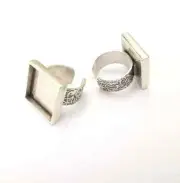 Square Antique Silver Ring Blank Settings, Cabochon Mounting Adjustable Resin