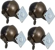 HEALLILY 4pcs 2 Swivel Chair Caster Wheels with Brake Antique Bronze Hooded Ball Casters for Home Office Furniture Smooth Rolling for Low Pile Carpet Non Sensitive Flooring