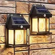 Outdoor Solar Wall Lights,Motion Sensor Lights,LED Dusk to Dawn 3 Modes Solar Garden Light Waterproof Outdoor Security Lamp Wall Mount for Patio, Garage, Shed, Door, Yard, Outside Decorative (2 PCS)