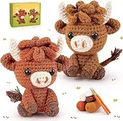 Crochet Kit for Beginners Adults Highland Cow Crochet Animal Kit Knitting Kit with Instructions Highland Cattle Crochet Complete Kit for Beginners, Crochet Starter Kit Crochet Knitting Set