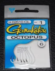 6 Pack Gamakatsu 02610-GL Octopus Hooks Glow - Size 1 Bait Hooks
