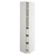 METOD high cabinet with drawers, white Maximera/Lerhyttan light grey, 40x60x200 cm