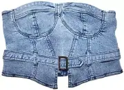 NWT Womens THRILL Jeans Blue Denim Corset Light Wash Belt Crop Top Size Large L