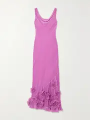 [Saloni] Saloni - Asher Draped Appliquéd Velvet Midi Dress - Pink - UK 12 UK 12 Pink