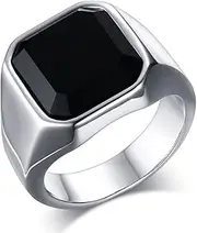[HUANIAN] Jewelry Fashion Stainless Steel Signet Rings with Black Agate for Men