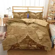 Eveone map Duvet Cover Sheet Bed Set Retro Ocean Pacific Country Vintage for Child Kids Girls Boys Zipper Closure 3/4PCS with Pillowcase Quilt Cover Single/Double/Queen (Queen-210 * 210cm-4pcs,2)