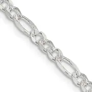 30 Inch Sterling Silver 4mm Pave Flat Figaro Chain