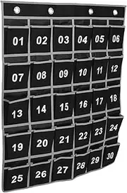 TEHAUX Cell Phone Pocket Chart Organizer Numbered Wall Or Door Hanging Storage Bag Calculator Holder For Classroom Exams And Study Sessions Grey Edge