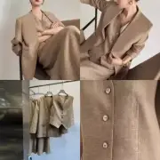 98% Linen Womens Business Office Blazer Suit Coats V-neck Vest Gilet Skirt Sets