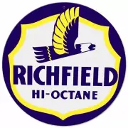 RICHFIELD HI OCTANE 14" ROUND HEAVY DUTY USA MADE METAL GAS ADVERTISING SIGN