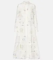 [Erdem] Erdem Floral printed tiered linen shirt dress AU 8 white