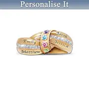 'A Mother's Embrace' Personalised Engraved Birthstone Gold Ring
