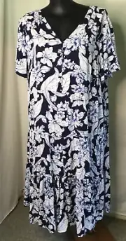 AUTOGRAPH NAVY BLUE SKETCH FLOWER “FLUTTER SLEEVE” TEIR DRESS SZ 24 NEW STOCK IN