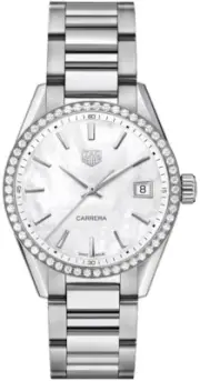 TAG Heuer Carrera 36mm St. Steel Mother of Pearl Dial Diamond Ladies Dress Watch