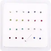 [Silver Rock Jewellery] Pack of 24/8 Colour 925 Sterling Silver Claw Set Nose Studs, Sterling Silver
