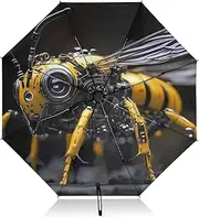 [PDZRMY] Bee Robot UV Protection Travel Umbrella Compact for Rain and Sun - Auto Open and Close UPF 50+ Windproof Portable 46” Sun Umbrella for Women and Men