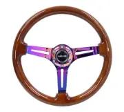 NRG Reinforced Steering Wheel (350mm / 3in. Deep) Brown Wood w/Blk Matte Spoke/N (for: Toyota)