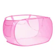 Collapsible Laundry Baskets, Mesh Laundry Hamper with Side Pocket Pink