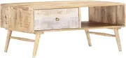 Solid Mango Wood Coffee Table with Drawer & Open Storage—Living Room Modern Accent Table for Magazines, Remote, Easy Assemble 88x60x40 cm