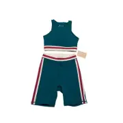 Anthropologie Wilo The Label Contour Bra & Rib Bike Shorts Set Green Pink XS