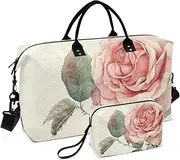 [ZRYSMY] Duffel Bag for Traveling, Watercolor Rose Retro Travel Bag Gym Bag, with Multiple Interior Pockets Shoulder Weekender Bag for Women Men with Toiletry Bag 20.5L x 1.9W x 13.8H, Multi-Colored
