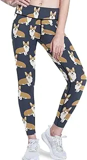 [visesunny] Corgi Black Pattern Women's Yoga Pants High Waisted Tummy Control Running Workout Leggings Athletic Pant