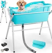 Handnam Dog Tub, Portable Bathing Station, Elevated Foldable Dog Bath for Shower and Grooming, 4 Adjustable Height Pet Tub for Small and Medium Size Dogs, Indoor and Outdoor Dog Washing Station