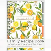 SwiftCube Blank Recipe Book to Write in Your Own Recipes with Kitchen Conversion Chart Magnet, Store 240 This 30 Ring Binder 8 Dividers Recipebook - Oranges & Lemons