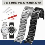 22x14mm Stainless Steel Watch Band Strap For Cartier PASHA Series Black + Tools
