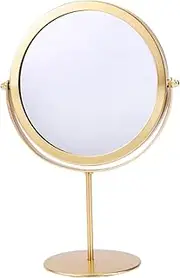 Iron Tabletop Makeup Mirror, Round Swivel Desktop Stand Mirror, 360°Rotation One-Sided Dressing Table Mirror,Gold Standing Bathroom Cosmetic Mirror, Portable Double Sided Magnification Mirror.,Gold