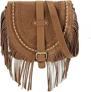 [Lightolife] Faux Suede Fringe Bag Western Cowgirl Trendy Crossbody Purse Saddle Shoulder Bag for Women