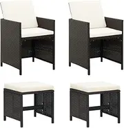 4 Piece Garden Chair and Stool Set Poly Rattan Black,Outdoor Chairs 21.2KG-316751