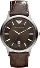 Emporio Armani AR2413 Silver Tone Brown Dial Brown Leather Strap Mens Watch
