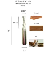 PREMIUM 5/16" Solid Carbide Router Bit 2-Flute 1/2" Shank CNC Woodworking Tool