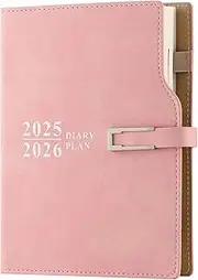 Academic Diary 2025-2026 Day per Page A5, Appointment Mid Year Diary 25/26 Page a Day,12 Months Agenda Daily Monthly Planner for School Family Work (Pink)