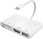 Lightning to HDMI Adapter Apple MFi Certified Camera Adapter 5 in 1 USB OTG Adapter 1080P Digital AV+Camera Memory Reader, SD &TF Card and Charging Port Compatible iPhone/iPad/iPod and More USB Device