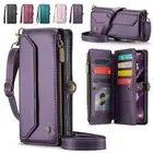 For iPhone 16 15 14 13 12 11 Pro Max XR 8 7 Leather Wallet Case Flip Strap Cover